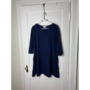 Jude Connally Navy Blue 3/4 Sleeve Short Structured Swing Dress Women's Large